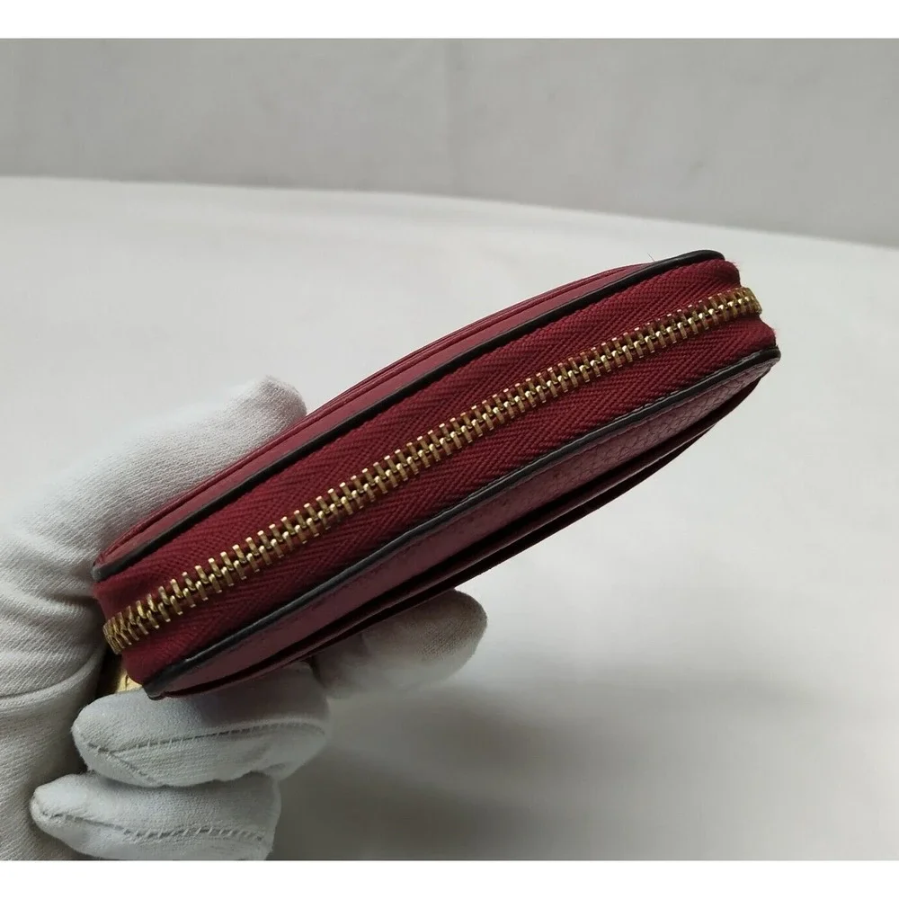 Michael Kors Red Pebbled Leather Zip Around Credit Card Small Wallet